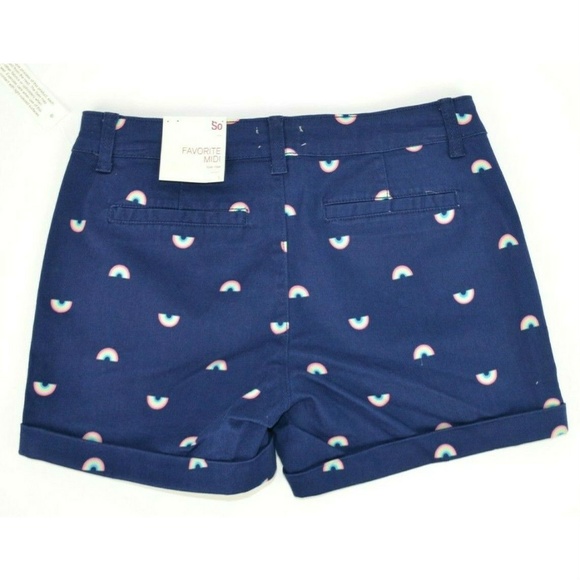 SO Favorite Midi Juniors 5 Navy Rainbow Print Shorts NWT - Picture 5 of 5